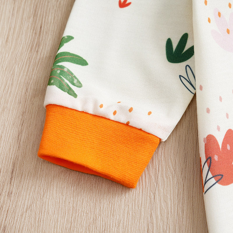 Adorable Giraffe Pattern Baby Outfit for Girls - Little Explorer Jumpsuit with vibrant orange cuff and soft printed infant fabric detail