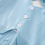 Baby Boy Blue Gentleman Suit Jumpsuit With Bow Tie & Vest 12-18M close-up of white buttons and pinstripe fabric detail