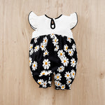 Sunshine Daisy Baby Romper Girls - Floral Summer Romper with flutter sleeves and daisy print on black fabric
