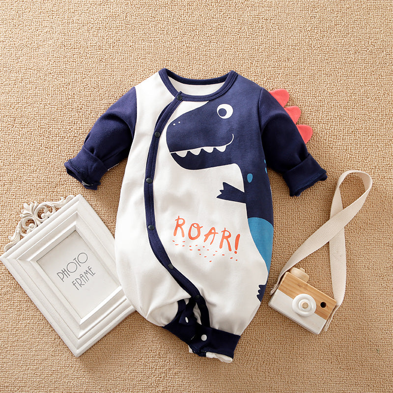 Soft Cotton Baby Dinosaur Jumpsuit With Cute Design, Long Sleeve & Easy Snap Closure infant romper with dinosaur print