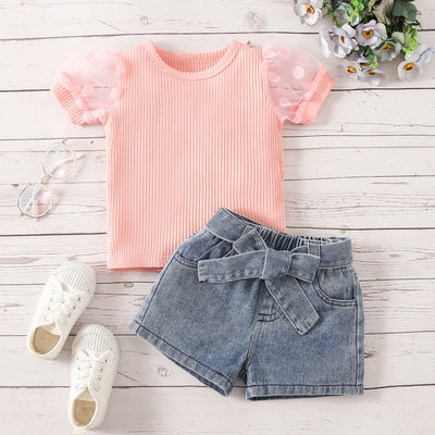 Toddler Polka Dot Top & Denim Shorts Set