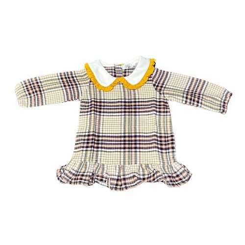 Baby Girl Stripped Plaid Print Frilled Collar Long Sleeve Shirt - 