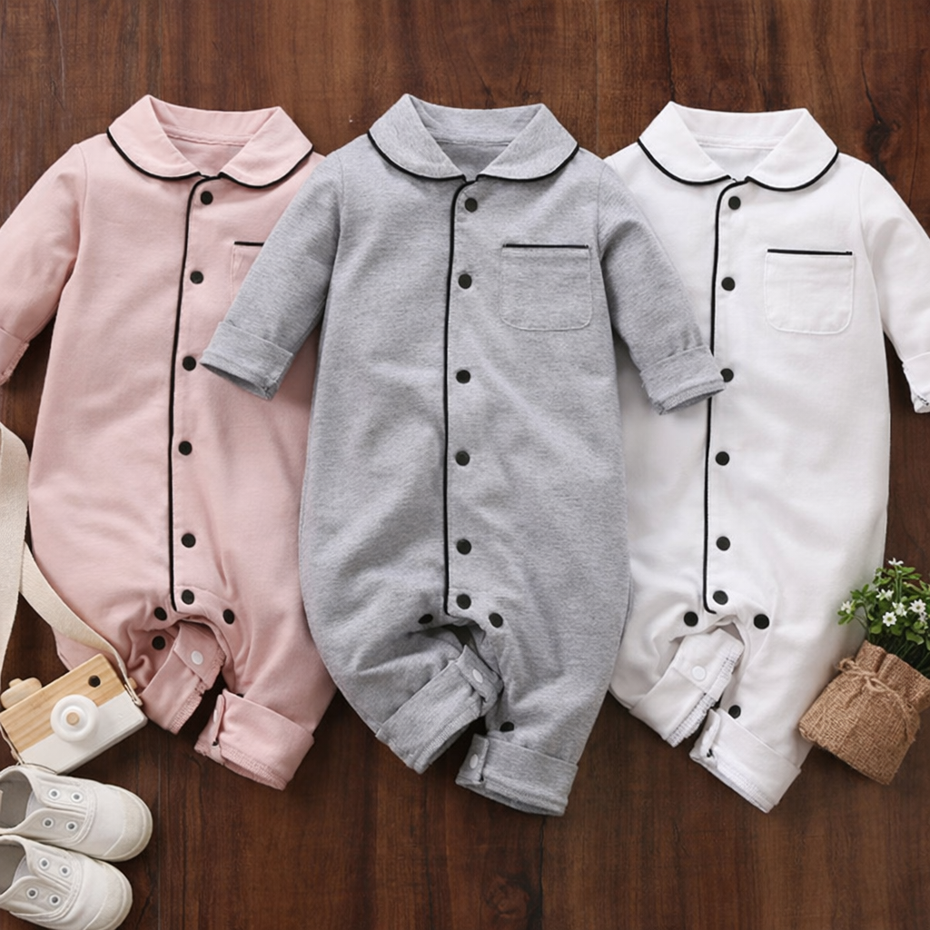 Baby Long Sleeve Pajamas – Soft Cotton with Snap Closure