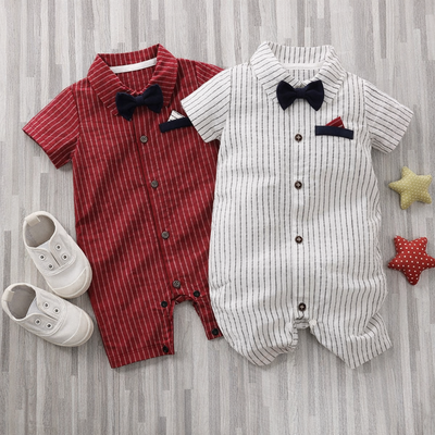 Baby Boy Striped Jumpsuit with Bow Tie