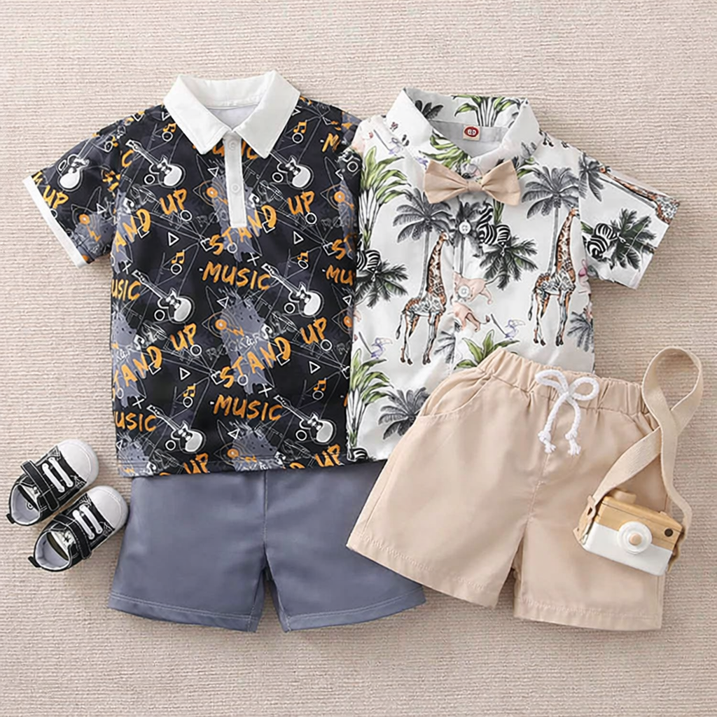 Toddler Boy Polo Shirt & Shorts Set with Bow Tie