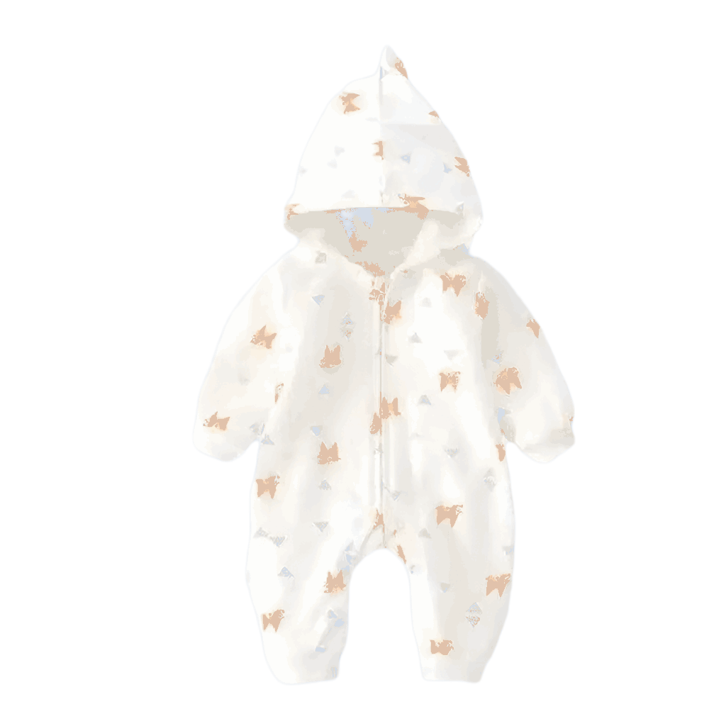Organic Baby Hoodie - Plush Fleece with Adorable Fox Design, featuring the hoodie hanging in a display, highlighting its cozy plush fabric.