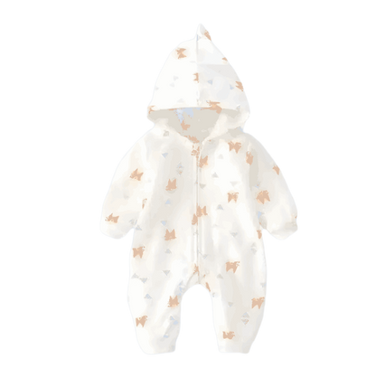 Organic Baby Hoodie - Plush Fleece with Adorable Fox Design, featuring the hoodie hanging in a display, highlighting its cozy plush fabric.
