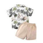 Toddler Boy Wildlife Shirt and Shorts Set for Toddlers with Bow Tie, featuring the back view of the outfit, showcasing adorable wildlife prints, ideal for a fun shorts set for toddlers.