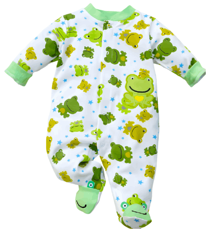 Cute baby unisex jumpsuit featuring a frog star design, footed style, perfect for keeping little ones snug and stylish.