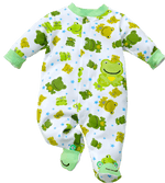 Cute baby unisex jumpsuit featuring a frog star design, footed style, perfect for keeping little ones snug and stylish.