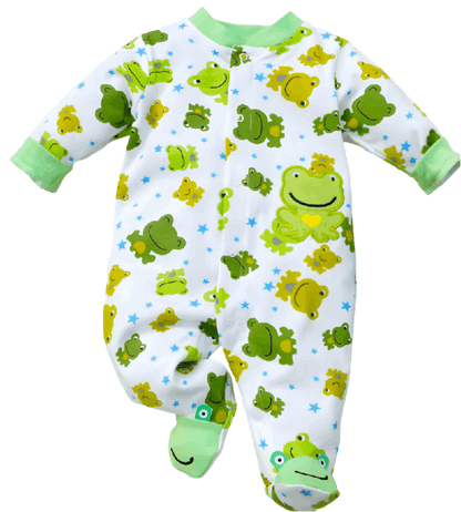 Cute baby unisex jumpsuit featuring a frog star design, footed style, perfect for keeping little ones snug and stylish.