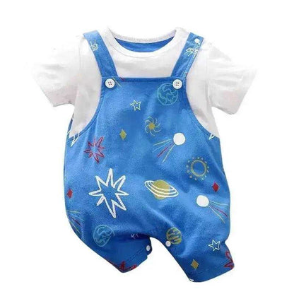 Unisex baby blue star romper featuring cute overalls and a comfy t-shirt, perfect for your little one's wardrobe.