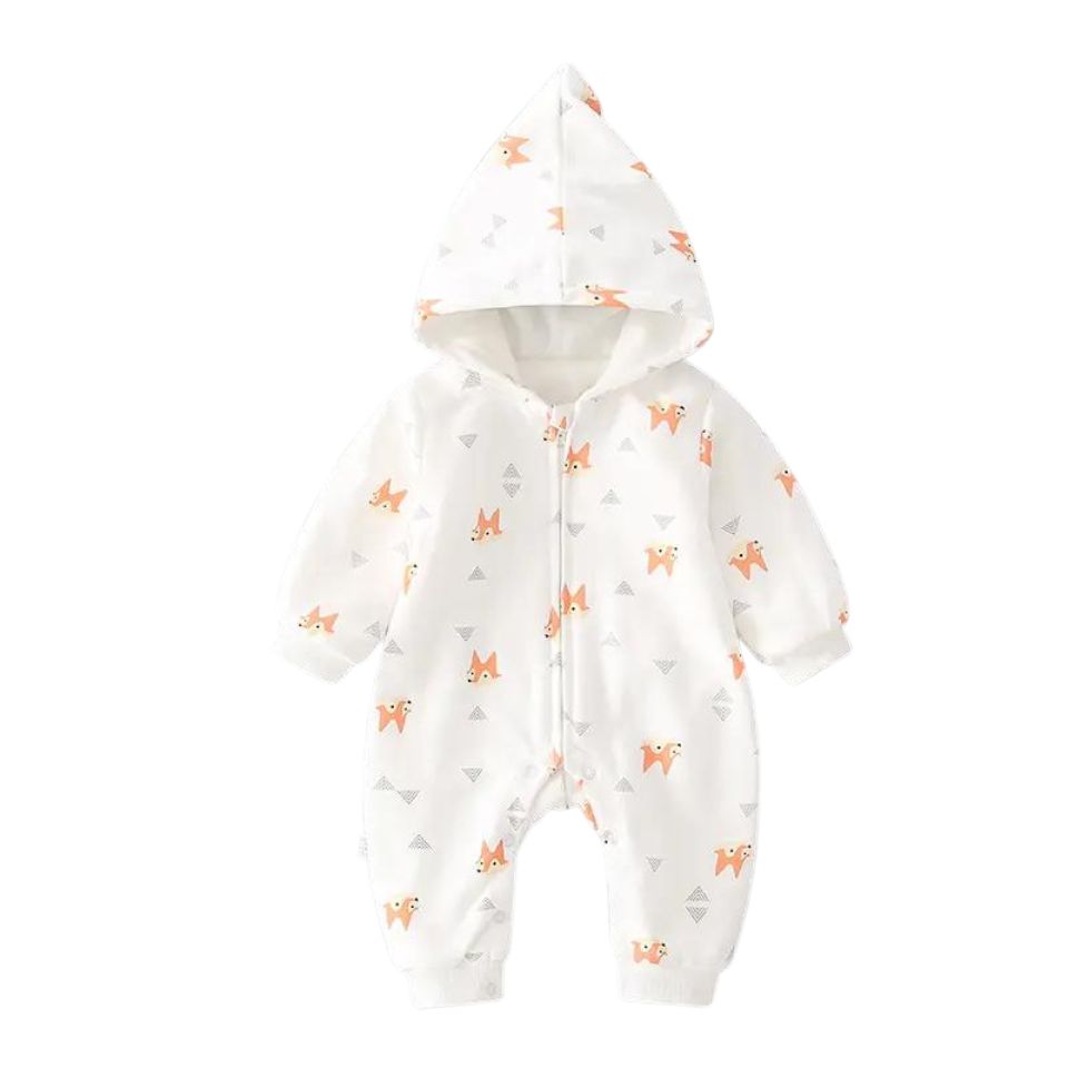 Organic Baby Hoodie - Plush Fleece with Adorable Fox Design, Super Soft & Unisex Comfort baby romper with hood and zip closure