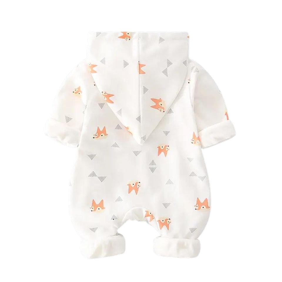 Organic Baby Hoodie - Plush Fleece with Adorable Fox Design, Super Soft & Unisex Comfort baby romper with hood and rolled cuffs