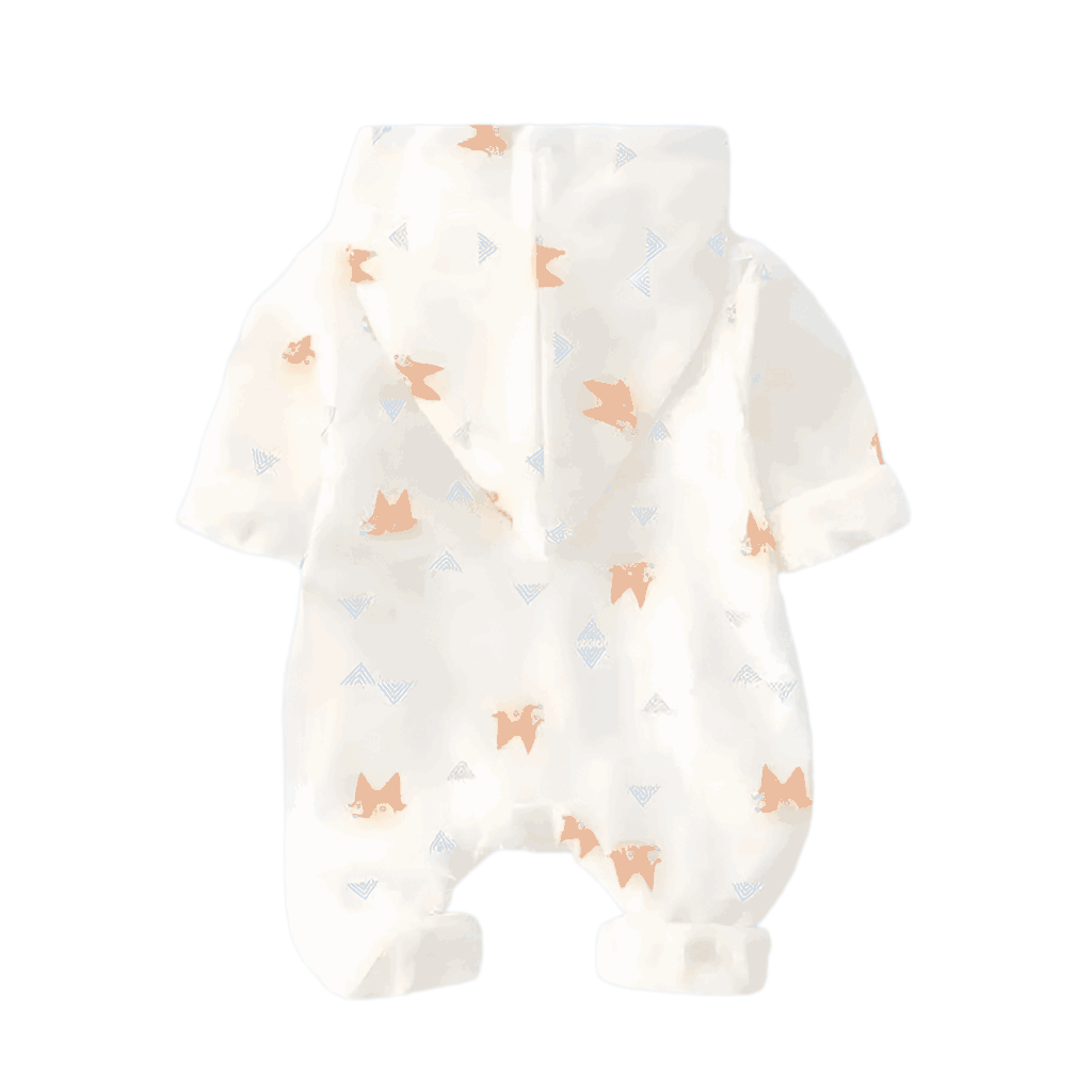 Organic Baby Hoodie - Plush Fleece with Adorable Fox Design, showing the back view of the hoodie with its playful fox pattern against a soft background.