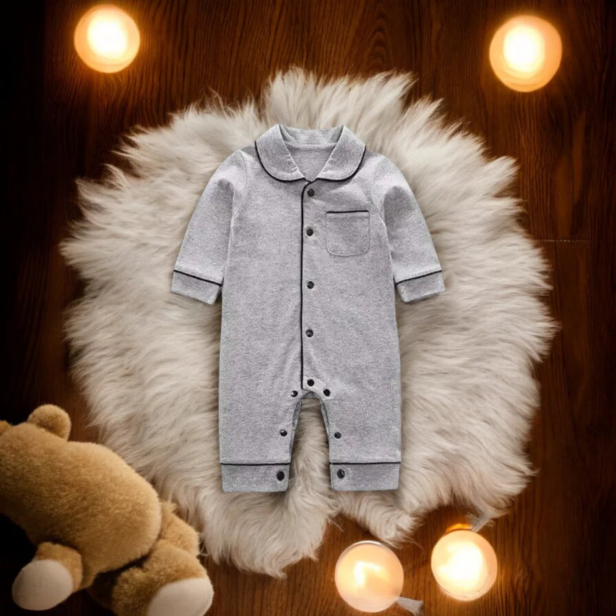 Baby Boy Cotton One-Piece Pajamas Long Gray - 