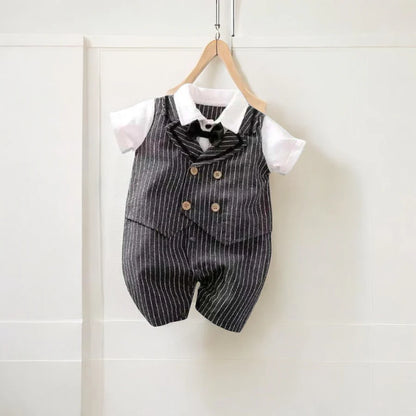 Baby Boy One-Piece Gentleman Jumpsuit with Bow Tie - 