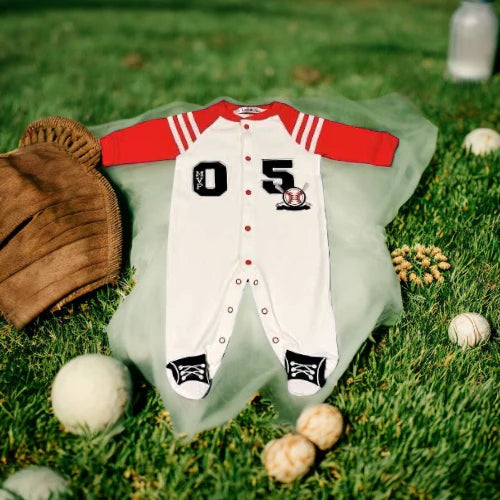 Baby Boy One-Piece Baseball MVP Cotton Footed Jumpsuit - 