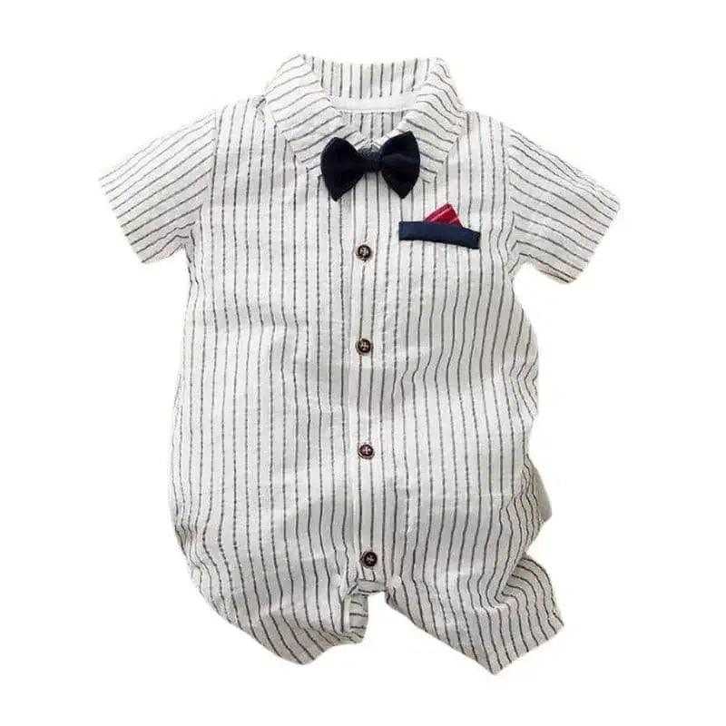 Baby Boy Striped Gentleman Jumpsuit White with Bow Tie - Premium Jumpsuit from Hushies - Just $21.44! Shop now at Hushies