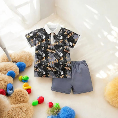 Toddler Boy Musical Fashion Short Sleeve Top and Short Pants Set - 