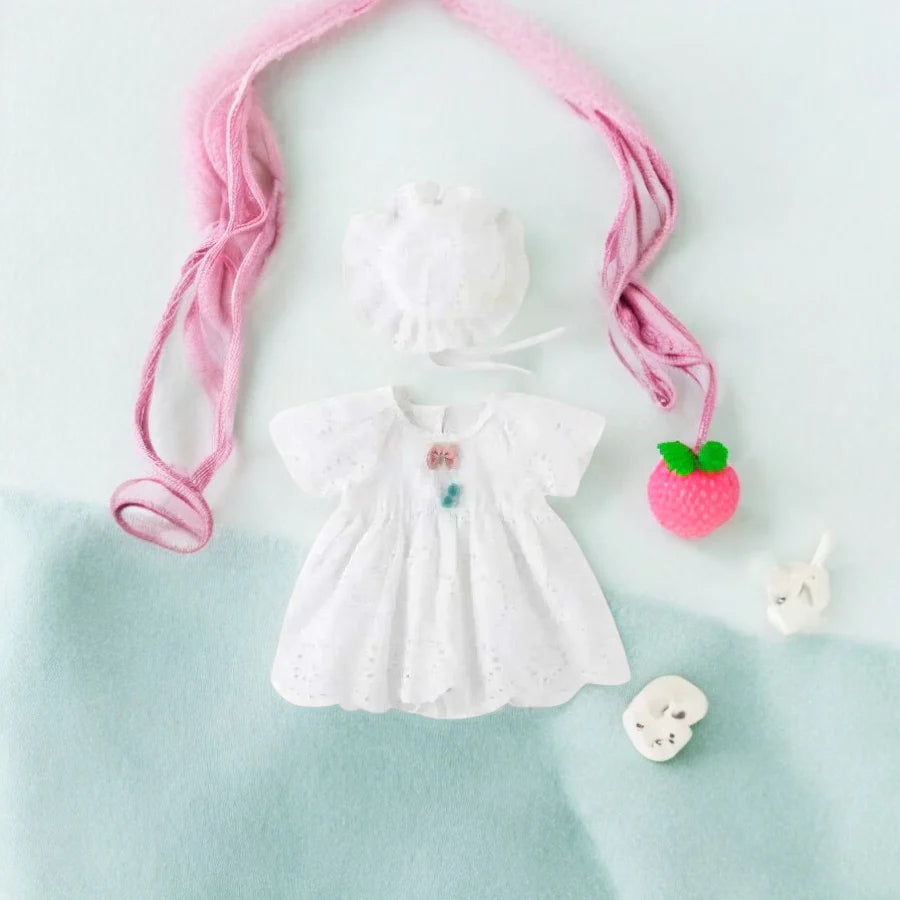 Baby Girl Cotton White Romper Dress with Hat - 