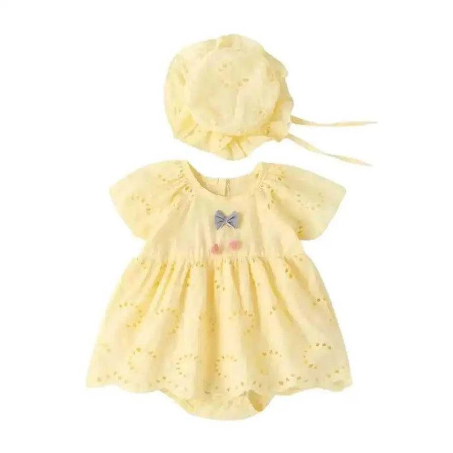 adorable baby girl cotton yellow romper dress - 1