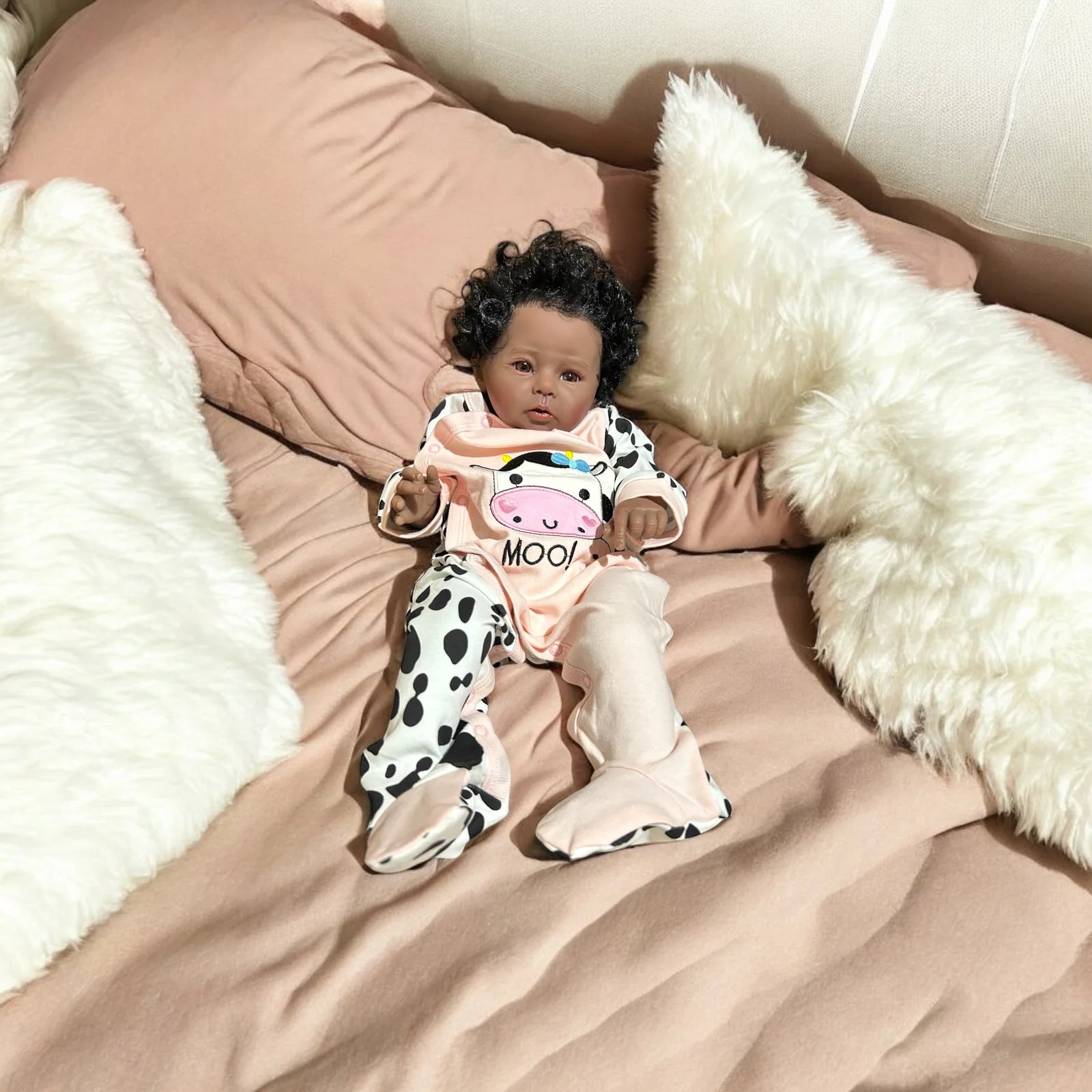 Baby Girl Cute Cow Print Footed Cotton Jumpsuit - 