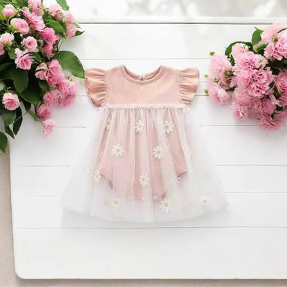 Baby Girl Cute Daisy Romper Dress Pink - 