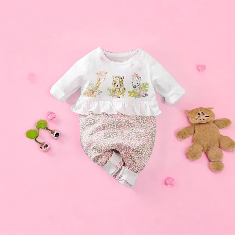 Baby Girl Jumpsuit Deer Heart Love Print Long - 