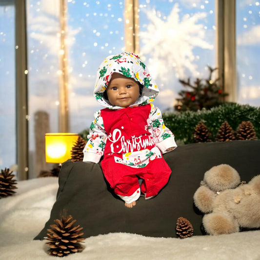 Baby Girl Boy Holiday Christmas One-Piece Hooded Jumpsuit - 