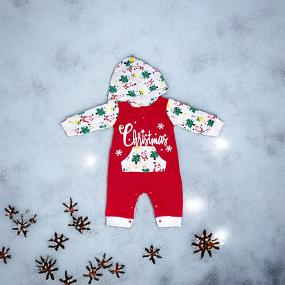 Baby Girl Boy Holiday Christmas One-Piece Hooded Jumpsuit - 