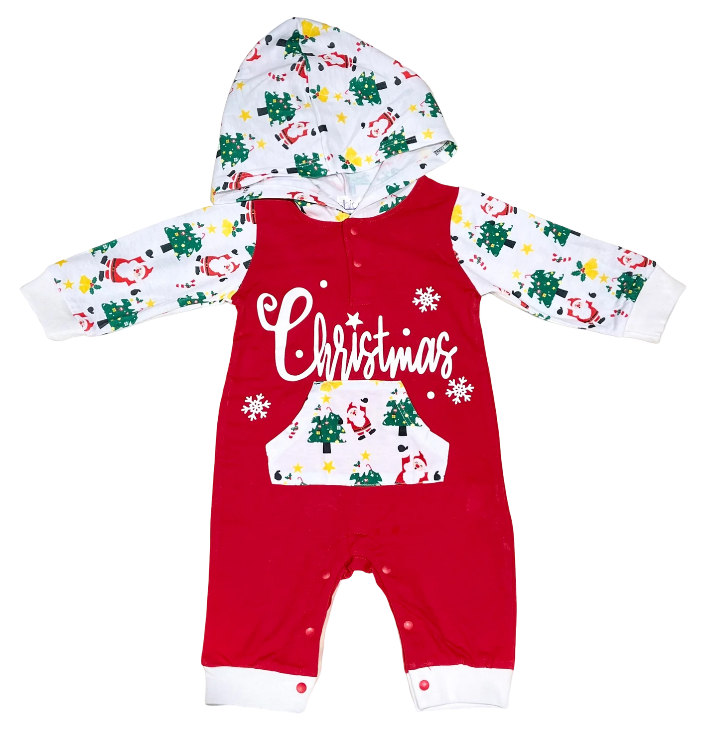 Baby Girl Boy Holiday Christmas One-Piece Hooded Jumpsuit - 