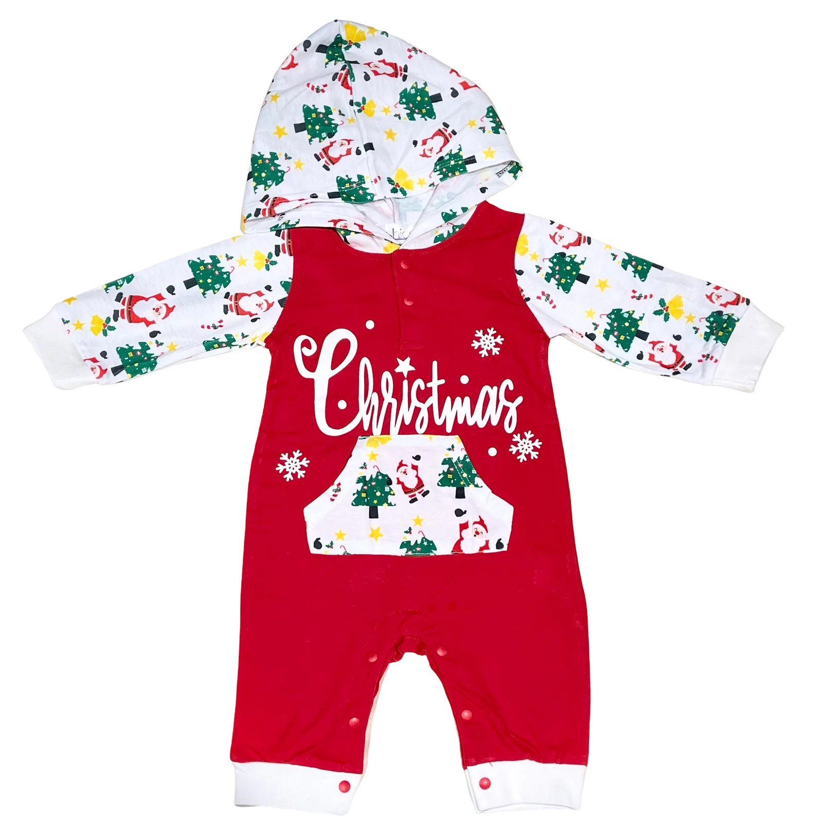 Baby Girl Boy Holiday Christmas One-Piece Hooded Jumpsuit - 