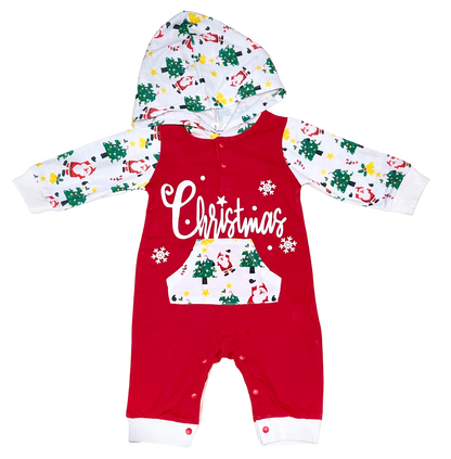 Baby Girl Boy Holiday Christmas One-Piece Hooded Jumpsuit - 