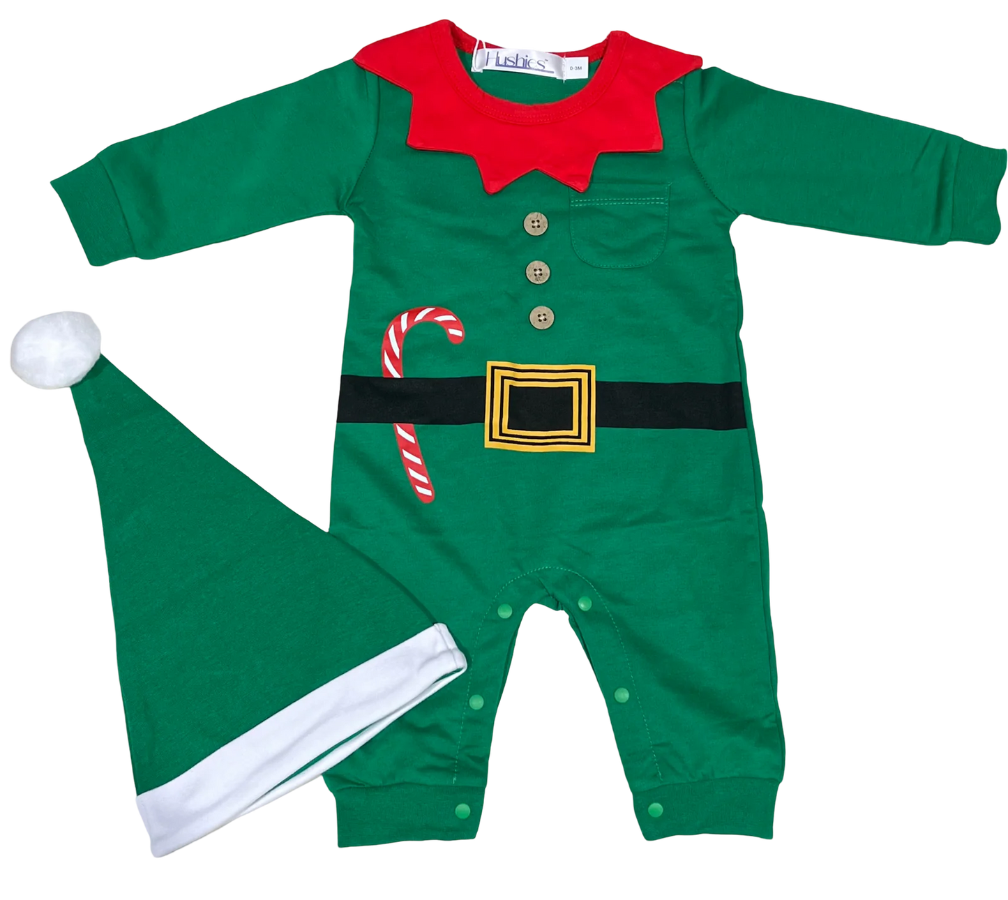 Baby Girl Boy Green Elf One-Piece Jumpsuit and Hat - 