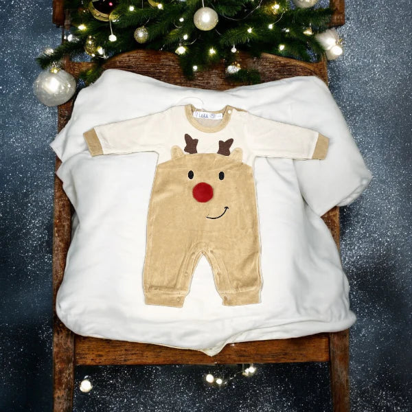 Baby Girl Boy Christmas Reindeer One-Piece Jumpsuit - 