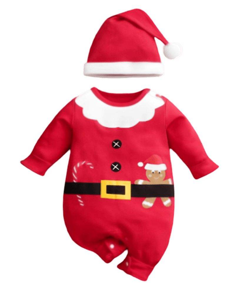 Adorable Baby Santa Jumpsuit & Hat Set - Soft Fabric, Easy Snap Closures, Holiday Fun , Jumpsuit
