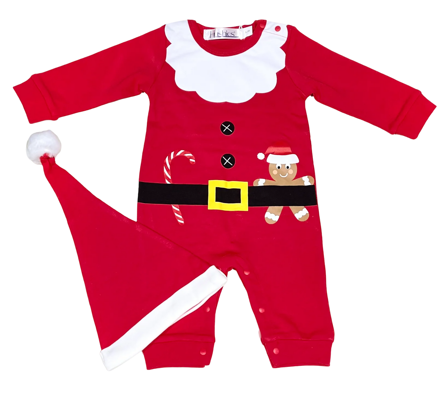 Baby Girl Boy Red Santa One-Piece Jumpsuit and Hat - 