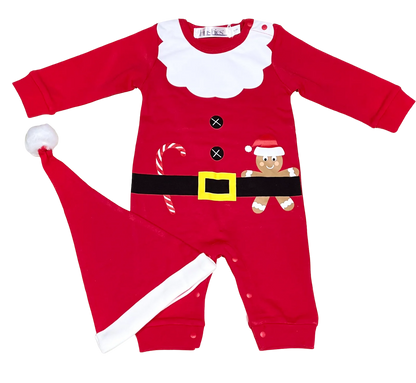 Baby Girl Boy Red Santa One-Piece Jumpsuit and Hat - 