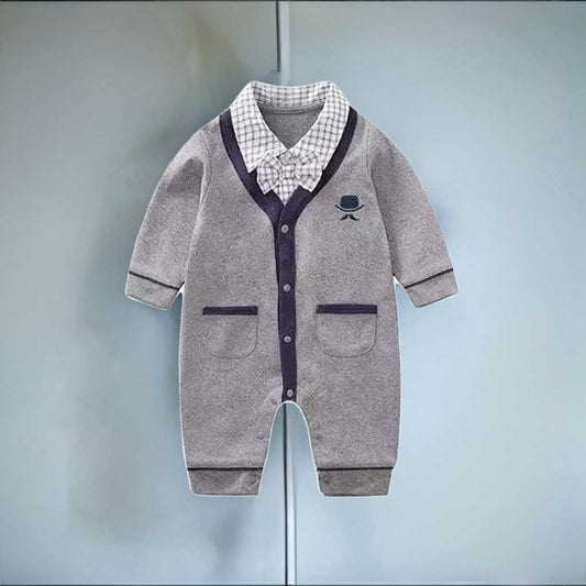 Baby Boy Cotton Long Gray Gentleman Jumpsuit - Premium Jumpsuit from Hushies - Just $25.99! Shop now at Hushies