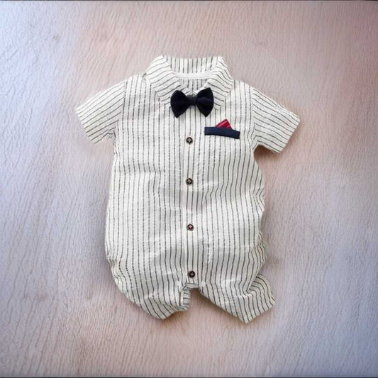 Baby Boy Striped Gentleman Jumpsuit White with Bow Tie - Premium Jumpsuit from Hushies - Just $21.44! Shop now at Hushies
