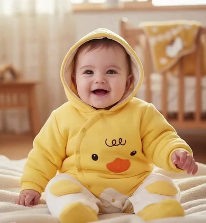 Baby Fleece Jumpsuit with Hood - Adorable Duckie Design for Boys & Girls, Soft and Cozy