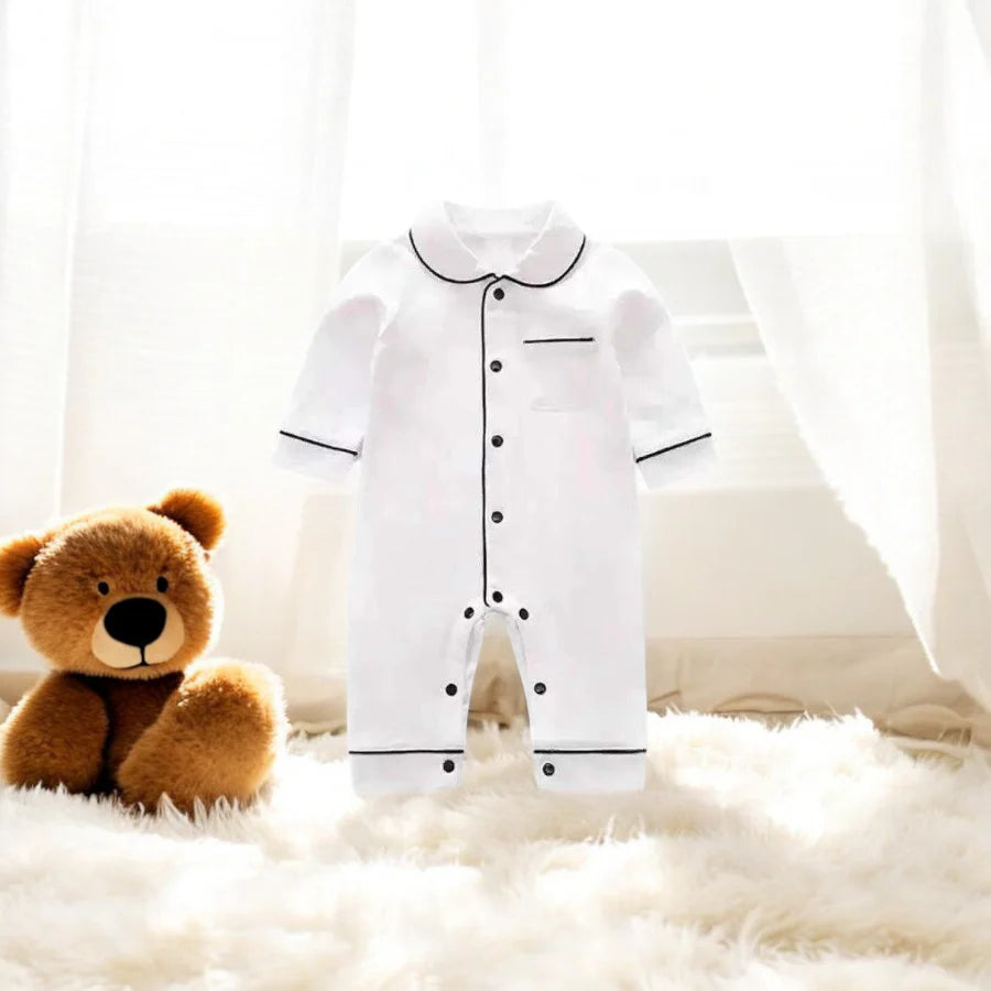 Unisex Cotton Baby Pajamas Long White - 