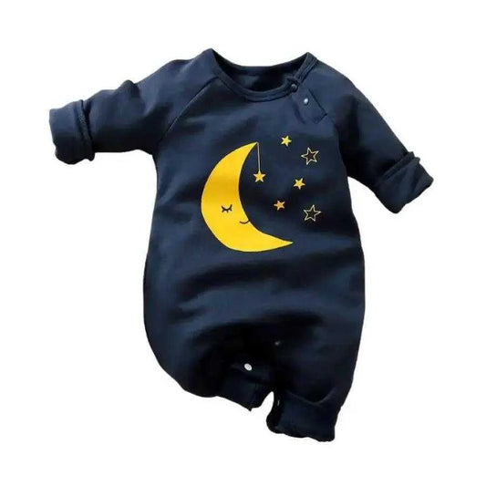 Unisex baby onesie featuring a charming moon and stars design, perfect for cozy nighttime adventures.  