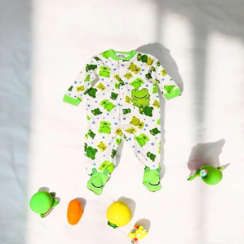 Unisex Baby Clothing Frog Star All-Over Print Footed Cotton Jumpsuit - 